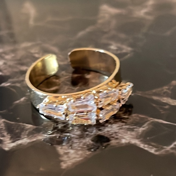 Cubic Zirconia Cluster Stacked Gold Adjustable Ring - Picture 5 of 14